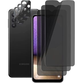 (3+3) For Samsung Galaxy A32 5G (3 Pack) Anti Spy Private Tempered Glass Film Privacy Screen Protector and (3 Pack) Camera Lens Protector, 9H Hardness, 2.5D, Anti Scratch