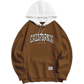 ZAFUL Men's Fleece Hoodie Unisex Rose Letter Print Hooded Pullover Kangaroo Pocket Sweatshirt