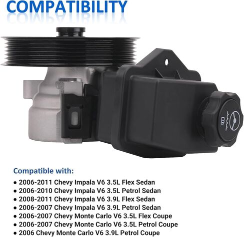 20-69989 Power Steering Pump Compatible with 2006-2011 Chevrolet Impala, 2006-2007 Chevrolet Monte Carlo 3.5L 3.9L, Power Assist Pump Replace part 88964571, 15267585, 88964358 in Saudi Arabia