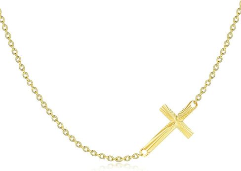 Solid 14K Gold Sideways Cross Choker Necklace Crucifix Cross Necklace Anniversary Mother's Day Jewelry Gifts for Her,16 Inch in Saudi Arabia