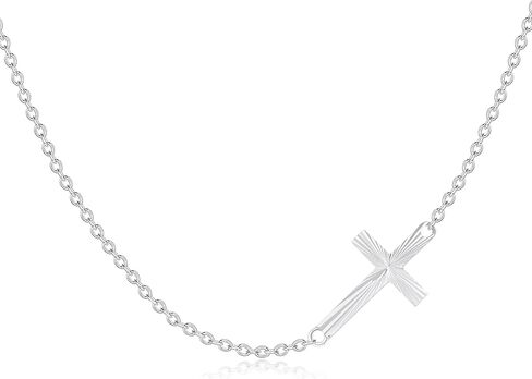 Solid 14K Gold Sideways Cross Choker Necklace Crucifix Cross Necklace Anniversary Mother's Day Jewelry Gifts for Her,16 Inch in Saudi Arabia