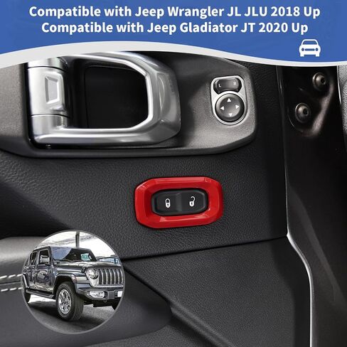 RT-TCZ for Wrangler JL Door Lock Switch Button Trim Cover Red for Jeep Wrangler JL JLU Gladiator JT 2018-2024 Red Interior Accessories 2pcs in Saudi Arabia