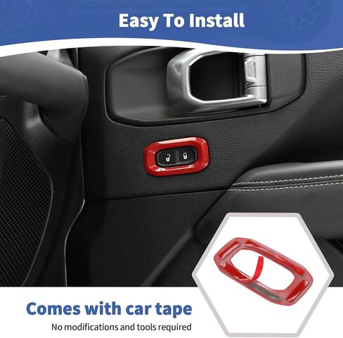RT-TCZ for Wrangler JL Door Lock Switch Button Trim Cover Red for Jeep Wrangler JL JLU Gladiator JT 2018-2024 Red Interior Accessories 2pcs in Saudi Arabia