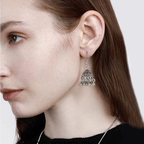 Bollywood Jhumka Jhumki Dangle Earrings for Women Girls Traditional Gypsy Boho Beaded Tassel Oxidized Antique Indian Bell Earring Drop Bohemian Ethnic Festive Party Wear Jewelry Gift Xmas in Kuwait