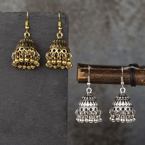 Bollywood Jhumka Jhumki Dangle Earrings for Women Girls Traditional Gypsy Boho Beaded Tassel Oxidized Antique Indian Bell Earring Drop Bohemian Ethnic Festive Party Wear Jewelry Gift Xmas in Kuwait