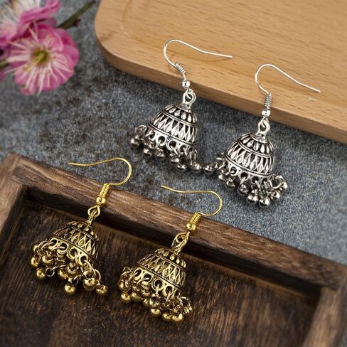 Bollywood Jhumka Jhumki Dangle Earrings for Women Girls Traditional Gypsy Boho Beaded Tassel Oxidized Antique Indian Bell Earring Drop Bohemian Ethnic Festive Party Wear Jewelry Gift Xmas in Kuwait