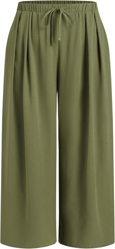 CIDER Elastic Waist Wide Leg Trousers Curve & Plus in Kuwait