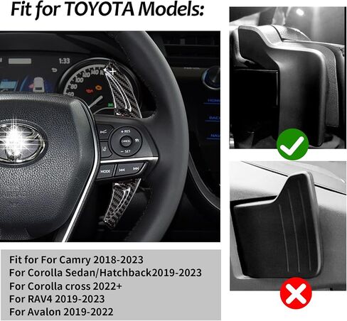 غطاء تمديد مجداف عجلة القيادة، ملحقات مجداف ناقل الحركة من ألياف الكربون لسيارة Toyota Camry 18-22، لـ Avalon 2019-2023، لـ RAV4 2019-2023، لـ Corolla 2019-2023 (أسود) in Saudi Arabia