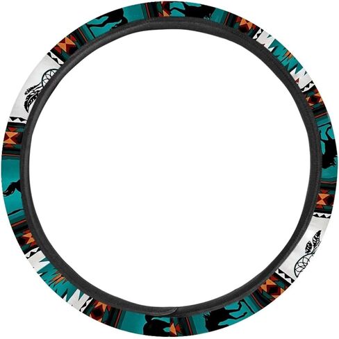 جنوب غرب العرقية القبلية غطاء عجلة القيادة سيارة أزتيك الحصان حلم الماسك طباعة هندسية عجلة القيادة يغطي العالمي صالح 14-15 بوصة حامي عجلة القيادة، أخضر أبيض، هدية in Kuwait