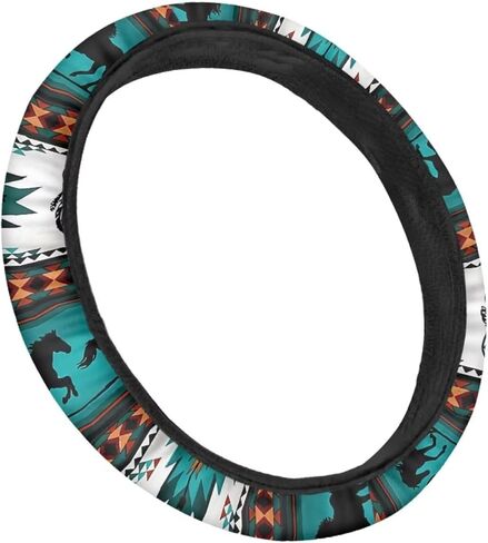 جنوب غرب العرقية القبلية غطاء عجلة القيادة سيارة أزتيك الحصان حلم الماسك طباعة هندسية عجلة القيادة يغطي العالمي صالح 14-15 بوصة حامي عجلة القيادة، أخضر أبيض، هدية in Kuwait