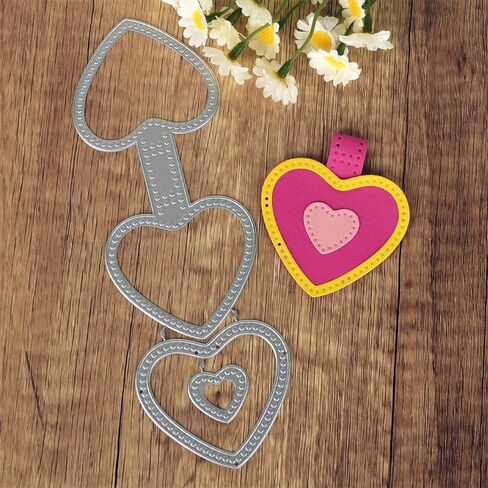 قطع معدنية على شكل سلسلة مفاتيح على شكل قلب، إطار سلسلة مفاتيح على شكل قلب قطع معدنية يموت قطع استنسل بطاقة ورقية حرفية قالب DIY قطع معدنية يموت الألبوم النقش ورقة يموت لصنع بطاقة سكرابوكينغ in Kuwait