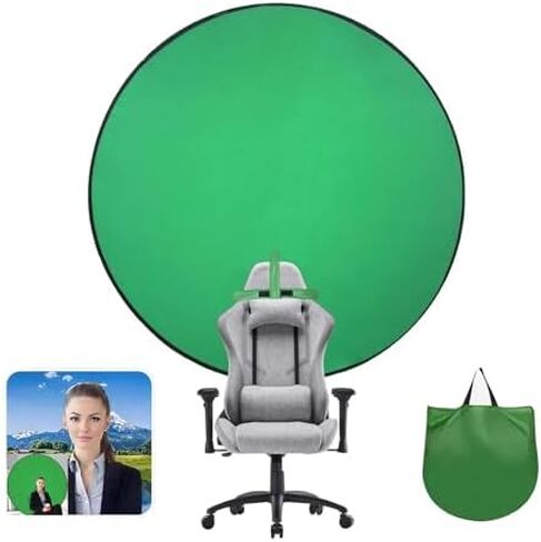 Portable Collapsible Webcam Backdrop with package bag, Wrinkle-Resistant Fabric, Attach to Chair, Easy Setup, Perfect for Zoom Webex Teams Tiktok, Green Screen Blue Screen Background Screen (NSRoundL) in Saudi Arabia
