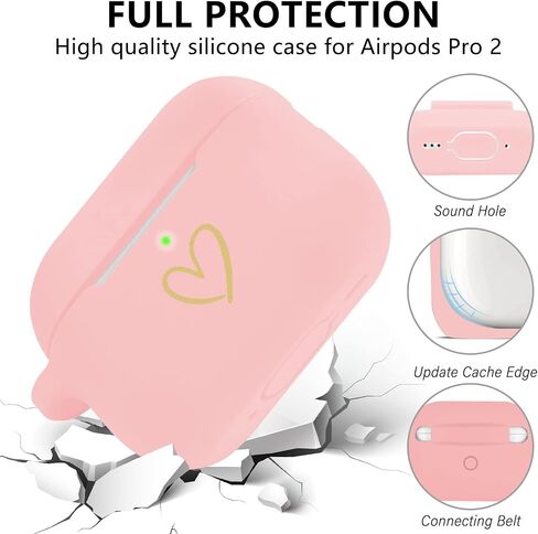 Compatible with AirPods Pro 2 Case Cover 2022, Soft Silicone Case with Gold Heart Pattern for AirPods Pro 2nd/1st Generation Case with Rhinestone Studded Love Heart Keychain (Black) in Saudi Arabia