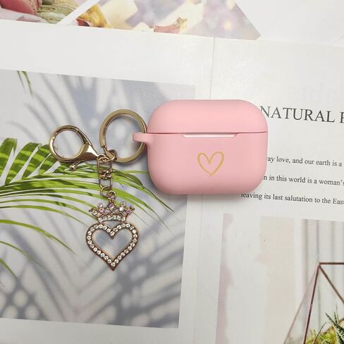 Compatible with AirPods Pro 2 Case Cover 2022, Soft Silicone Case with Gold Heart Pattern for AirPods Pro 2nd/1st Generation Case with Rhinestone Studded Love Heart Keychain (Black) in Saudi Arabia