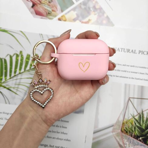 Compatible with AirPods Pro 2 Case Cover 2022, Soft Silicone Case with Gold Heart Pattern for AirPods Pro 2nd/1st Generation Case with Rhinestone Studded Love Heart Keychain (Black) in Saudi Arabia