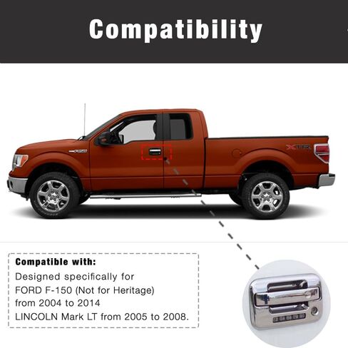 Chrome Plated Door Handle Cover Compatible with 2004-2014 Ford F-150 F150 2005-2008 Lincoln Mark LT (2 Doors with Key Pad No Passenger Keyhole) XG7701 in Kuwait