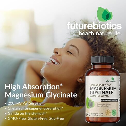 Futurebiotics مغنيسيوم جليسينات 200 مجم لكل جرعة، مخلبي لامتصاص عالي، لطيف على المعدة، غير معدل وراثيًا، 120 كبسولة نباتية in Saudi Arabia