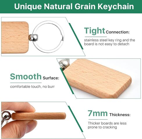 50 قطعة من سلسلة المفاتيح الخشبية الفارغة، مستطيلة من الخشب النقش الفراغات سلسلة مفاتيح خشبية غير مكتملة حلقة مفاتيح فارغة لحرف الهدايا اليدوية in Kuwait