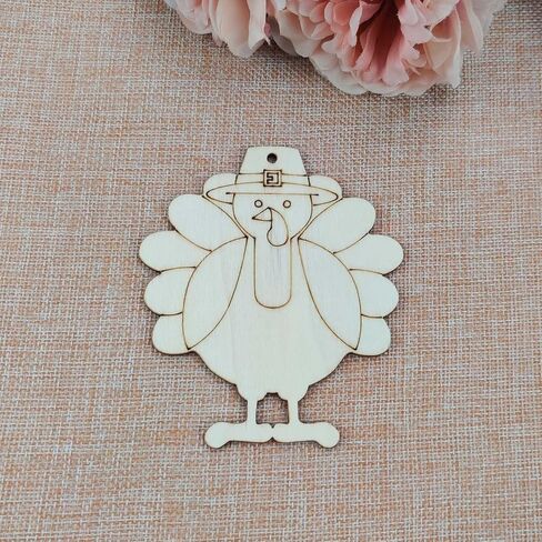 20pcs Turkey Wood Cutouts DIY Crafts Wooden Turkey Shaped Hanging Tags with Hole Hemp Ropes for Fall Harvest Thanksgiving Christmas Party Decorations in Saudi Arabia