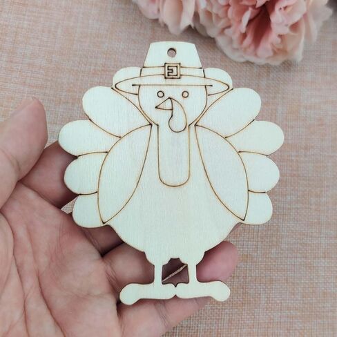 20pcs Turkey Wood Cutouts DIY Crafts Wooden Turkey Shaped Hanging Tags with Hole Hemp Ropes for Fall Harvest Thanksgiving Christmas Party Decorations in Saudi Arabia
