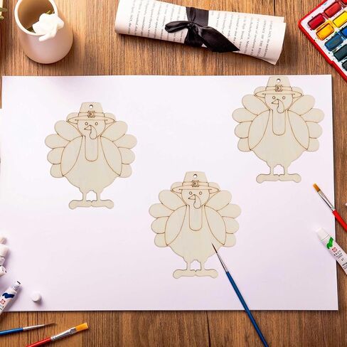 20pcs Turkey Wood Cutouts DIY Crafts Wooden Turkey Shaped Hanging Tags with Hole Hemp Ropes for Fall Harvest Thanksgiving Christmas Party Decorations in Saudi Arabia