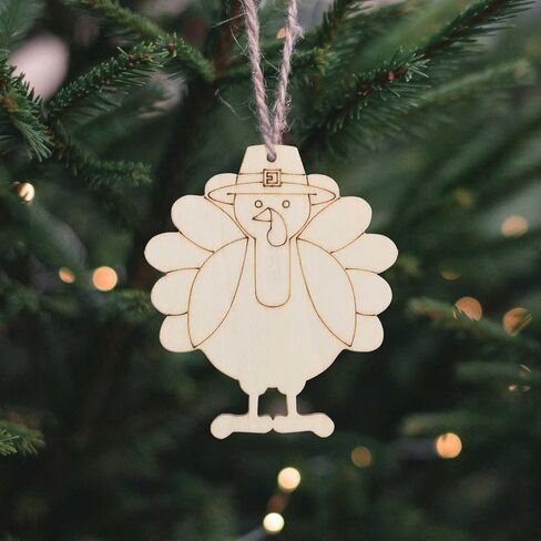 20pcs Turkey Wood Cutouts DIY Crafts Wooden Turkey Shaped Hanging Tags with Hole Hemp Ropes for Fall Harvest Thanksgiving Christmas Party Decorations in Saudi Arabia
