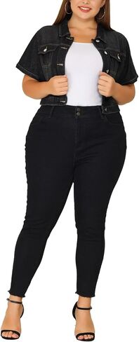 Agnes Orinda Plus Size Denim Jackets for Women 2023 Cropped Wash Short Sleeves Jean Jacket in Kuwait