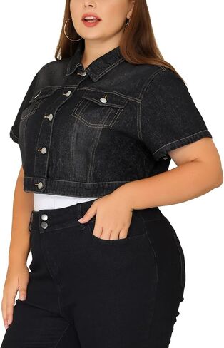 Agnes Orinda Plus Size Denim Jackets for Women 2023 Cropped Wash Short Sleeves Jean Jacket in Kuwait