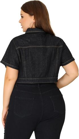 Agnes Orinda Plus Size Denim Jackets for Women 2023 Cropped Wash Short Sleeves Jean Jacket in Kuwait