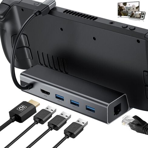 قاعدة إرساء LINKFOR 6 في 1 لسطح البخار HDMI 2.0 4K@60 هرتز، جيجابت إيثرنت، منافذ USB-A 3.0 تجربة ألعاب محسنة مع قاعدة توصيل وتشغيل منفذ USB-C للشحن السريع in Kuwait