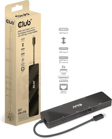 Club 3D CSV-1584 USB3.2 Gen2 Type-C، منصة محمولة 6 في 1 مزدوجة العرض مع USB Type-C فيديو 4K60 هرتز in Saudi Arabia