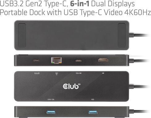 Club 3D CSV-1584 USB3.2 Gen2 Type-C، منصة محمولة 6 في 1 مزدوجة العرض مع USB Type-C فيديو 4K60 هرتز in Saudi Arabia