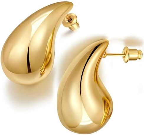 أقراط متدلية للنساء، أقراط ذهبية مكتنزة مصقولة لا تسبب الحساسية وخفيفة الوزن على شكل قطرة ماء كبيرة الحجم ومفتوحة ومجوفة مجوهرات للفتيات in Kuwait