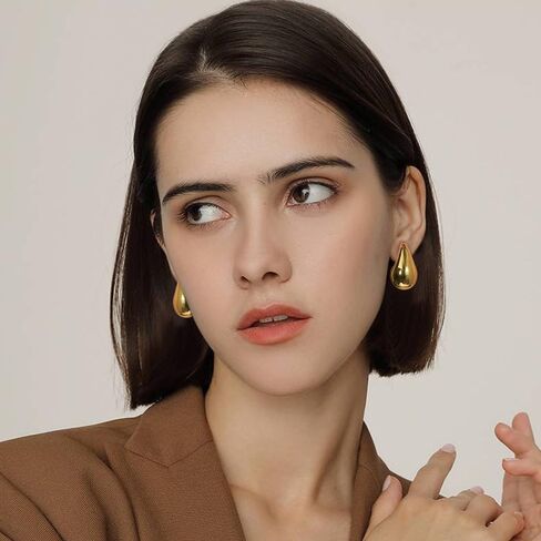 أقراط متدلية للنساء، أقراط ذهبية مكتنزة مصقولة لا تسبب الحساسية وخفيفة الوزن على شكل قطرة ماء كبيرة الحجم ومفتوحة ومجوفة مجوهرات للفتيات in Kuwait