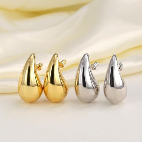 أقراط متدلية للنساء، أقراط ذهبية مكتنزة مصقولة لا تسبب الحساسية وخفيفة الوزن على شكل قطرة ماء كبيرة الحجم ومفتوحة ومجوفة مجوهرات للفتيات in Kuwait