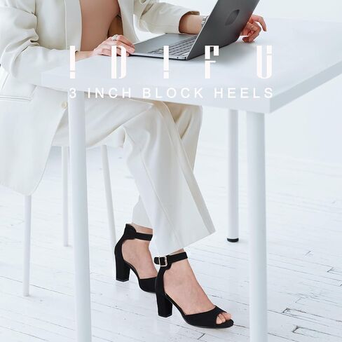 IDIFU Women's Candie-MI Peep Toe Low Block Heels Sandals Ankle Strap Comfy Chunky Wedding Dress Shoes in Kuwait