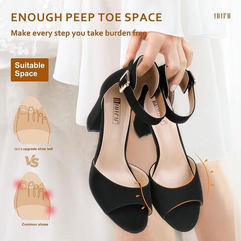 IDIFU Women's Candie-MI Peep Toe Low Block Heels Sandals Ankle Strap Comfy Chunky Wedding Dress Shoes in Kuwait