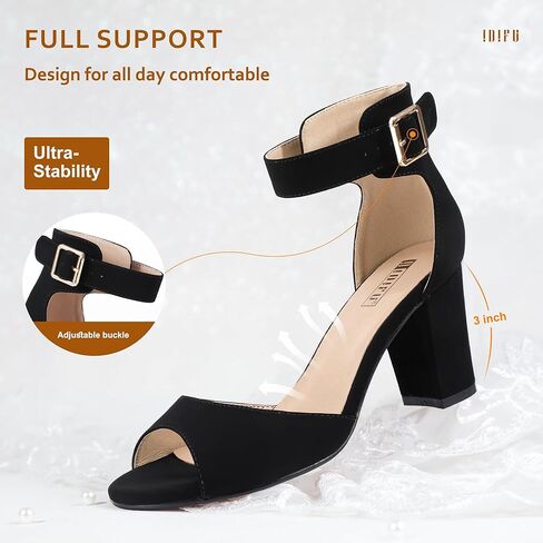 IDIFU Women's Candie-MI Peep Toe Low Block Heels Sandals Ankle Strap Comfy Chunky Wedding Dress Shoes in Kuwait