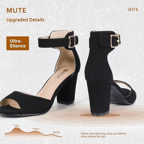 IDIFU Women's Candie-MI Peep Toe Low Block Heels Sandals Ankle Strap Comfy Chunky Wedding Dress Shoes in Kuwait