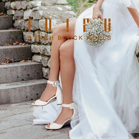 IDIFU Women's Candie-MI Peep Toe Low Block Heels Sandals Ankle Strap Comfy Chunky Wedding Dress Shoes in Saudi Arabia