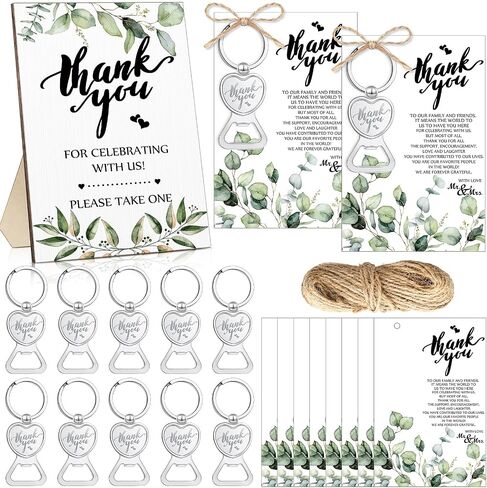 102 Pcs Wedding Party Favors for Guests Bulk 50 Bottle Opener Keychain, 50 Thank You Cards for Wedding 1 Wooden Sign with Natural Rope for Wedding Party Souvenirs Bridal Shower Reception Gifts in Saudi Arabia