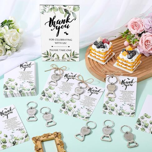 102 Pcs Wedding Party Favors for Guests Bulk 50 Bottle Opener Keychain, 50 Thank You Cards for Wedding 1 Wooden Sign with Natural Rope for Wedding Party Souvenirs Bridal Shower Reception Gifts in Saudi Arabia
