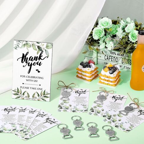 102 Pcs Wedding Party Favors for Guests Bulk 50 Bottle Opener Keychain, 50 Thank You Cards for Wedding 1 Wooden Sign with Natural Rope for Wedding Party Souvenirs Bridal Shower Reception Gifts in Saudi Arabia