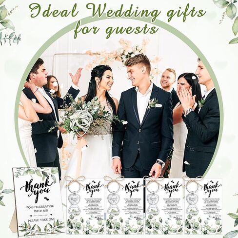 102 Pcs Wedding Party Favors for Guests Bulk 50 Bottle Opener Keychain, 50 Thank You Cards for Wedding 1 Wooden Sign with Natural Rope for Wedding Party Souvenirs Bridal Shower Reception Gifts in Saudi Arabia