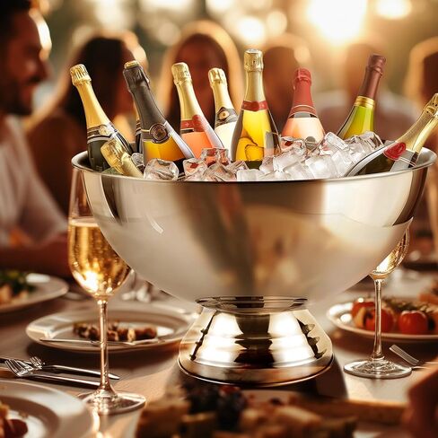 دلو ثلج كبير الحجم سعة 12 لتر، دلو شمبانيا من الفولاذ المقاوم للصدأ للحفلات مع أداء رائع وتصميم أنيق، فضي، SM-BT-001 in Kuwait