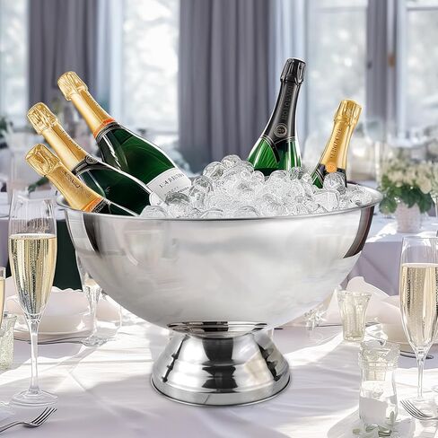 دلو ثلج كبير الحجم سعة 12 لتر، دلو شمبانيا من الفولاذ المقاوم للصدأ للحفلات مع أداء رائع وتصميم أنيق، فضي، SM-BT-001 in Kuwait