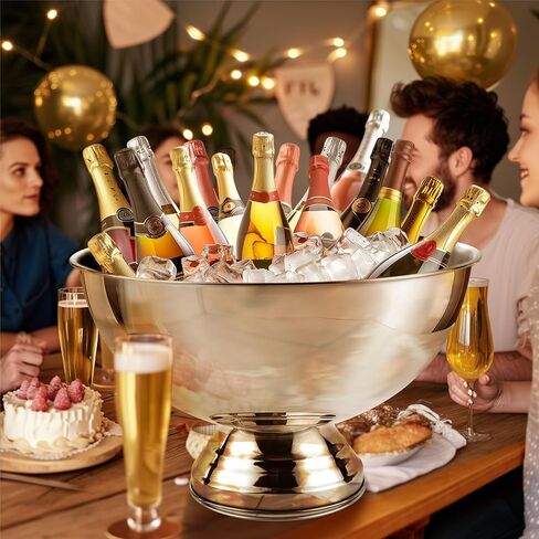 دلو ثلج كبير الحجم سعة 12 لتر، دلو شمبانيا من الفولاذ المقاوم للصدأ للحفلات مع أداء رائع وتصميم أنيق، فضي، SM-BT-001 in Kuwait