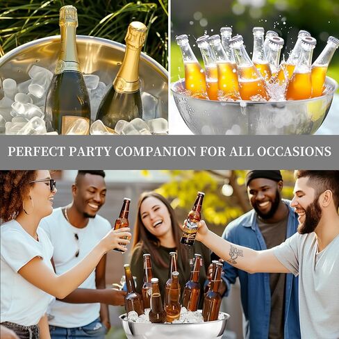 دلو ثلج كبير الحجم سعة 12 لتر، دلو شمبانيا من الفولاذ المقاوم للصدأ للحفلات مع أداء رائع وتصميم أنيق، فضي، SM-BT-001 in Kuwait