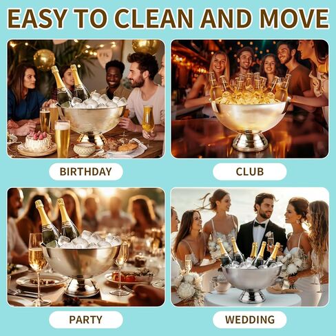 دلو ثلج كبير الحجم سعة 12 لتر، دلو شمبانيا من الفولاذ المقاوم للصدأ للحفلات مع أداء رائع وتصميم أنيق، فضي، SM-BT-001 in Kuwait