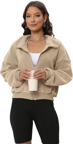 سترة شتوية نسائية من الصوف من Ovanviso بسحاب كامل وياقة قصيرة وأكمام طويلة in Kuwait